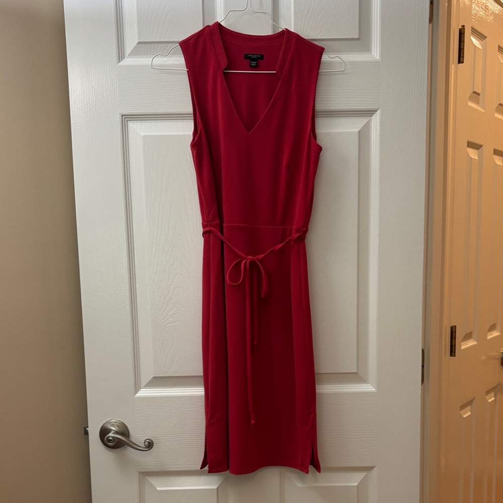 Ann Taylor Red Midi Dress with Belt